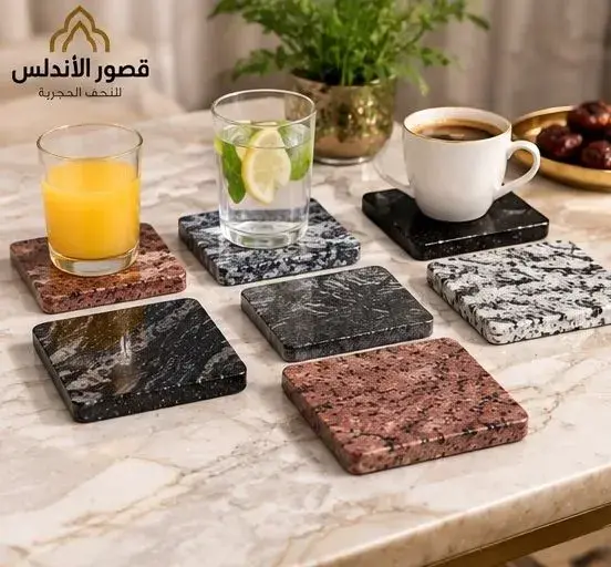قواعد أكواب من الرخام والجرانيت الطبيعي عدد 6